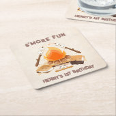 Schattig S'more Campfire 1e Verjaardagspapier Onde Kartonnen Onderzetters (Schuin)