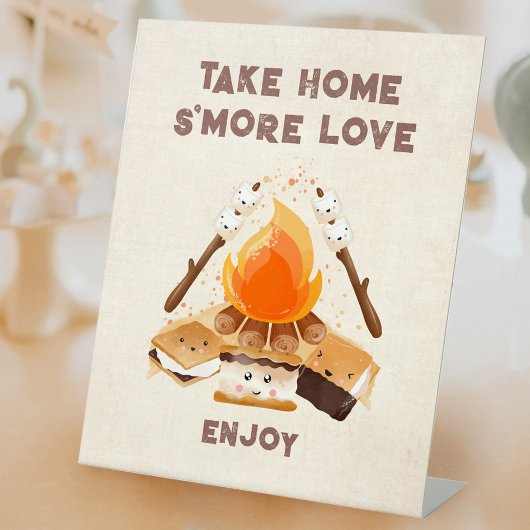 Schattig S'more Campfire Verjaardagsgunst Pedestal Reclamebord Met Voetstuk