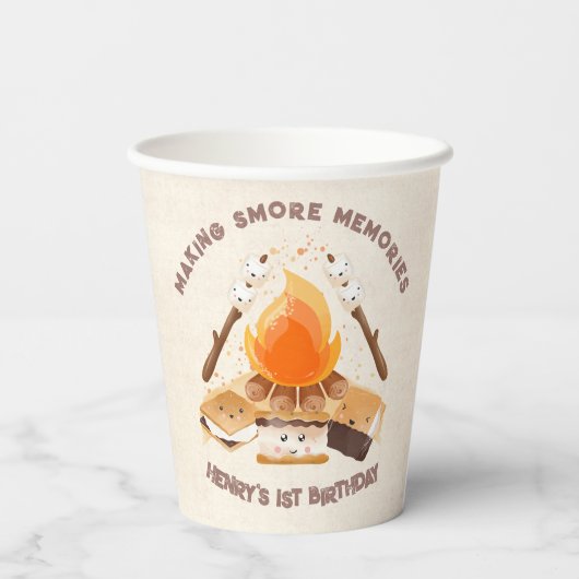 Schattig S'more kampvuur 1e verjaardag papieren be Papieren Bekers (Achterkant)