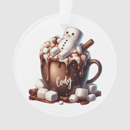 Schattig Sneeuwman Cacao Ontwerp  Ornament (voorkant)