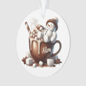 Schattig Sneeuwman Cacao Ontwerp Ornament (voorkant)