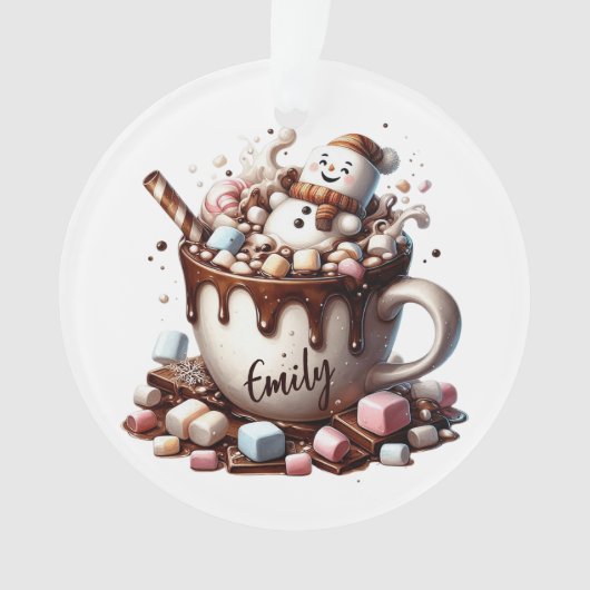 Schattig Sneeuwman Cacao Ontwerp  Ornament (voorkant)