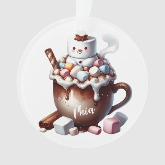 Schattig Sneeuwman Cacao Ontwerp Ornament (voorkant)