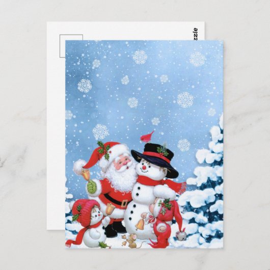 schattig sneeuwman en kerstman briefkaart (Voorkant / Achterkant)