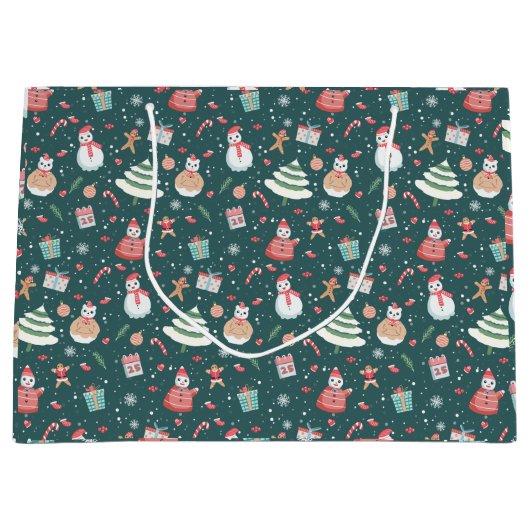 Schattig sneeuwman kerstpatroon groot cadeauzakje (Voorkant)