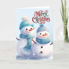 Schattig Sneeuwmannen Koppel Kerstmis Feestdagen Kaart