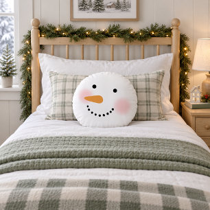 Schattig Sneeuwmannengezicht Kerstvakantie Winter Rond Kussen