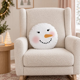 Schattig Sneeuwmannengezicht Wimpers Kerst Meisje Rond Kussen