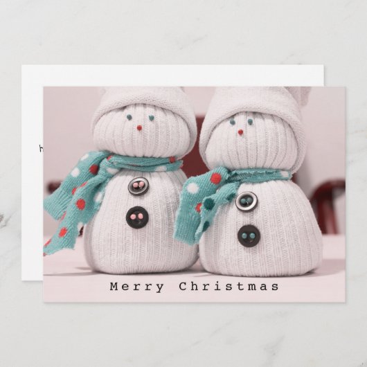 Schattig sneeuwmannenpaar met sjaals in de winter feestdagenkaart (Voorkant / Achterkant)