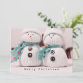Schattig sneeuwmannenpaar met sjaals in de winter feestdagenkaart (Staand voorkant)