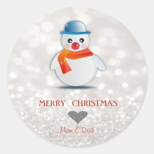 Schattig Snowman, Glittery Bokeh Ronde Sticker (Voorkant)