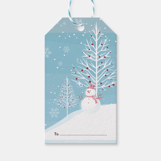 Schattig Snowman met Pet Cadeaulabel (Voorkant)