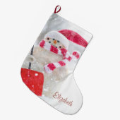 Schattig Snowman met Santa Hat - persoonlijk Grote Kerstsok (Voorkant (Hangend))