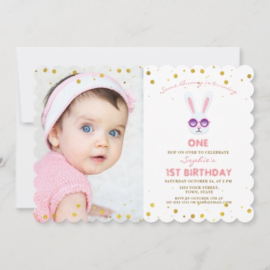 Schattig Some Bunny Meisje Foto 1e Verjaardag Kaart (Voorkant)