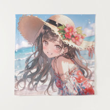 Schattig speels anime meisje op het strand