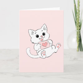 Schattig speels katje met valentijnshartkaart kaart