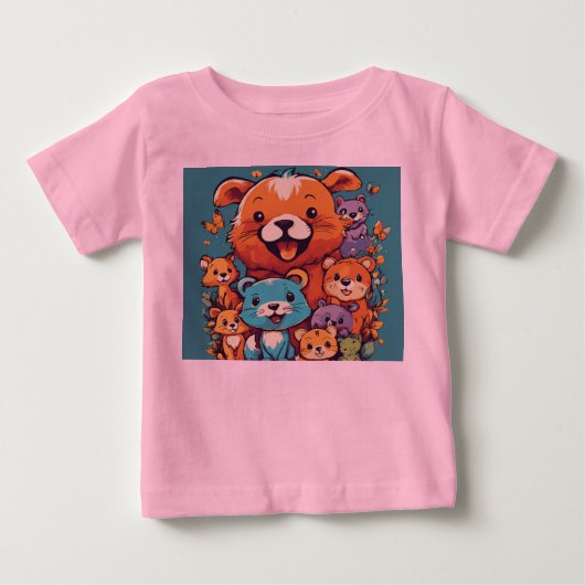 Schattig speels Kinder dier T-shirt ontwerp (Voorkant)