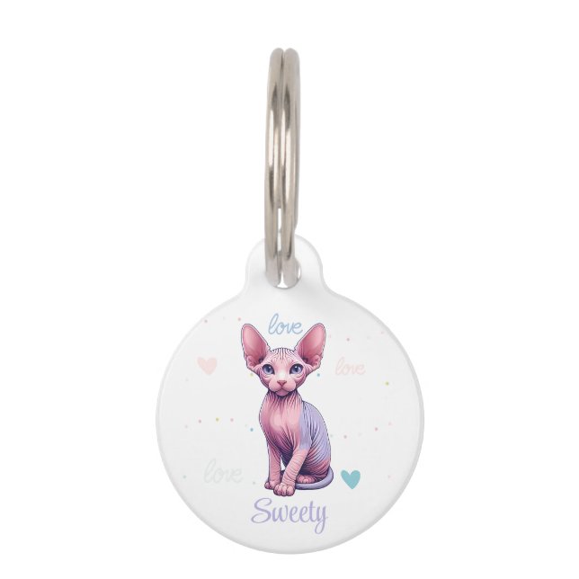 Schattig Sphynx Kitten Aangepaste Naam Kat Pastel Huisdierpenning (Voorkant)