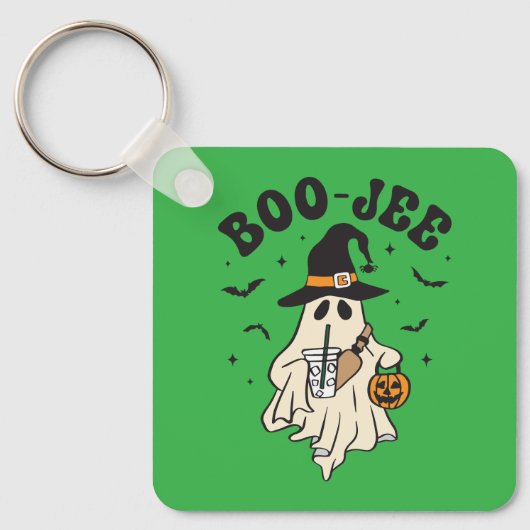 Schattig spook boe met ijskoude koffie sleutelhanger (Voorkant)