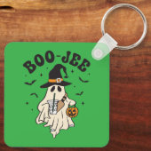 Schattig spook boe met ijskoude koffie sleutelhanger (Achterkant)