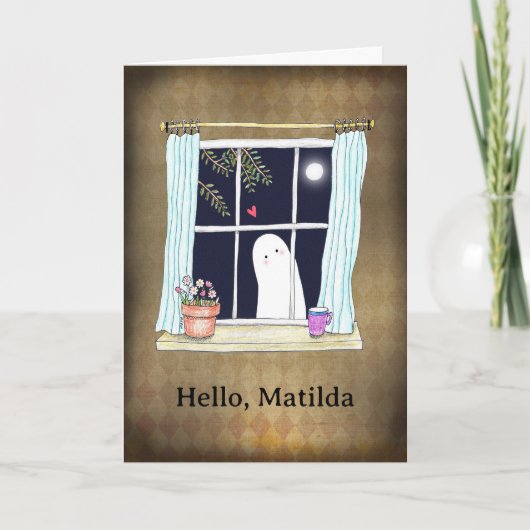 Schattig spook dat even langskomt, leuke verjaarda kaart (Voorkant)