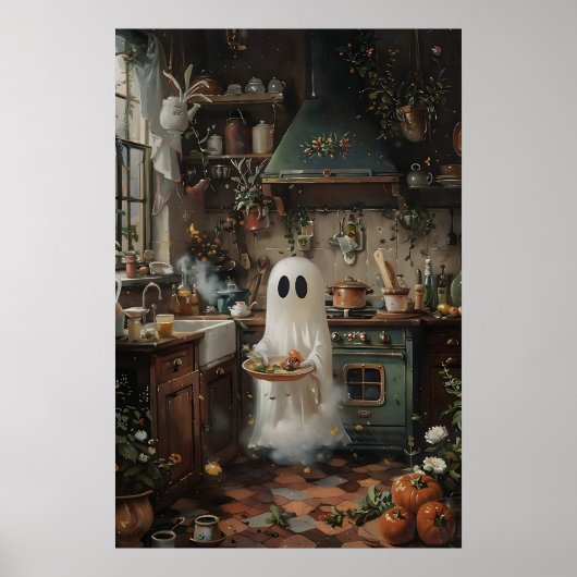Schattig spook dat zich klaarmaakt om afdruk te et poster (Voorkant)