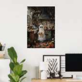 Schattig spook dat zich klaarmaakt om afdruk te et poster (Thuiskantoor)