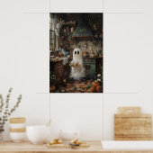 Schattig spook dat zich klaarmaakt om afdruk te et poster (Keuken)