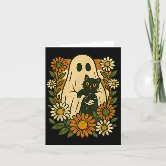 Schattig spook dat zwarte kat vasthoudt Groovy blo Kaart (Voorkant)