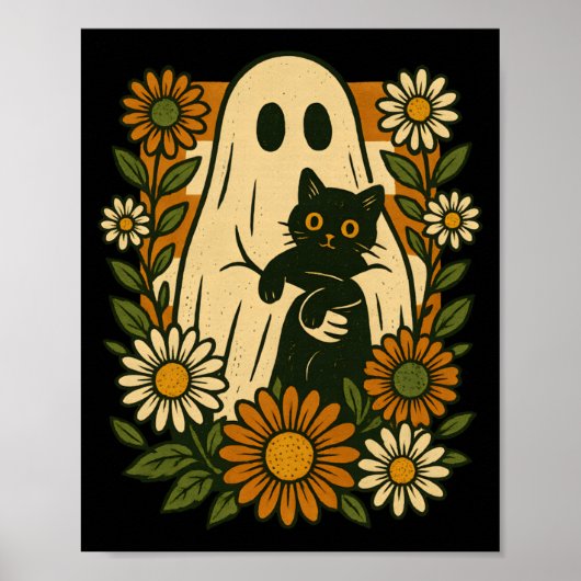 Schattig spook dat zwarte kat vasthoudt Groovy blo Poster (Voorkant)