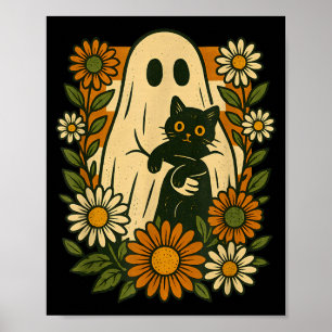 Schattig spook dat zwarte kat vasthoudt Groovy blo Poster