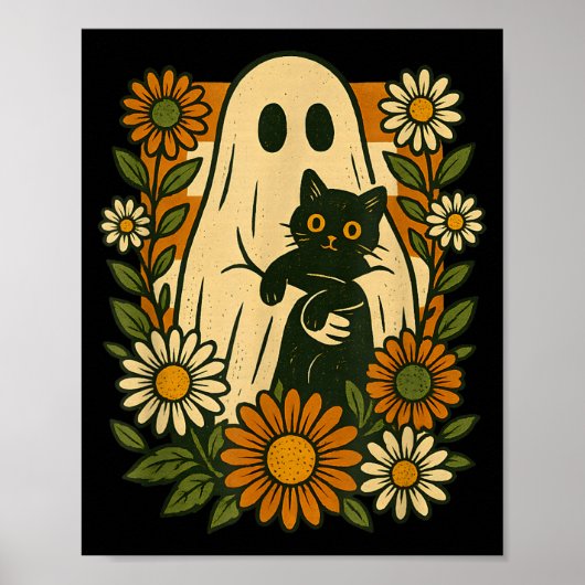 Schattig spook dat zwarte kat vasthoudt Groovy blo Poster (Voorkant)