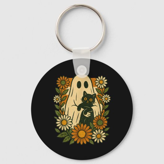 Schattig spook dat zwarte kat vasthoudt Groovy blo Sleutelhanger (Voorkant)