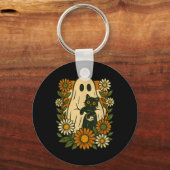Schattig spook dat zwarte kat vasthoudt Groovy blo Sleutelhanger (Voorkant)