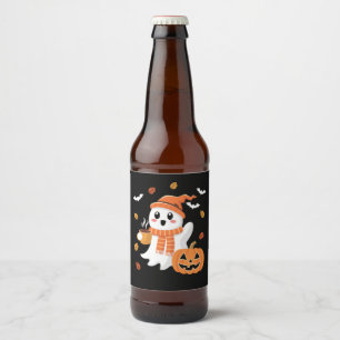 Schattig spook drinkt ijskoude koffie Halloween  Bier Etiket