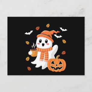 Schattig spook drinkt ijskoude koffie Halloween  Briefkaart