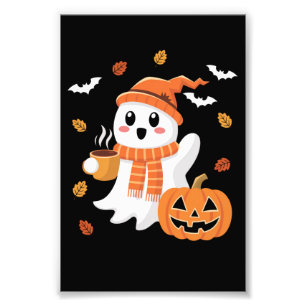 Schattig spook drinkt ijskoude koffie Halloween Foto Afdruk