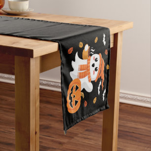 Schattig spook drinkt ijskoude koffie Halloween Korte Tafelloper