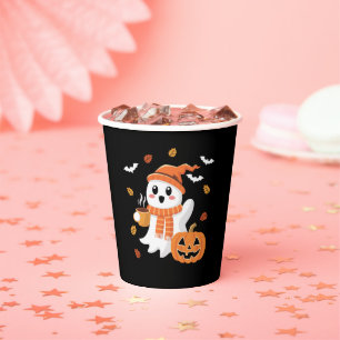Schattig spook drinkt ijskoude koffie Halloween  Papieren Bekers