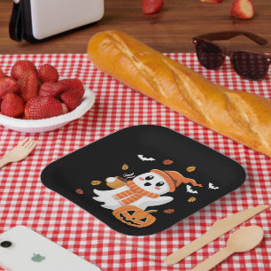 Schattig spook drinkt ijskoude koffie Halloween Papieren Bordje