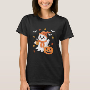 Schattig spook drinkt ijskoude koffie Halloween  T-shirt