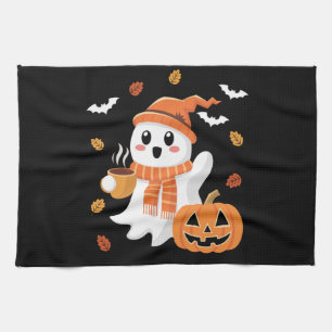 Schattig spook drinkt ijskoude koffie Halloween  Theedoek