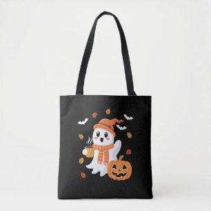Schattig spook drinkt ijskoude koffie Halloween  Tote Bag