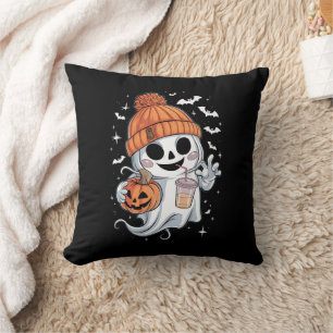 Schattig spook drinkt koffie Halloween ijskoffie Kussen