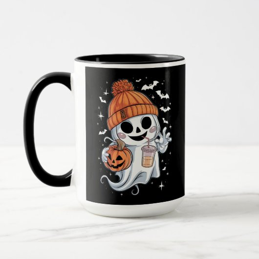 Schattig spook drinkt koffie Halloween ijskoffie Mok (Links)