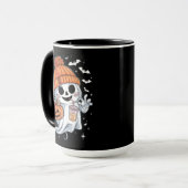 Schattig spook drinkt koffie Halloween ijskoffie Mok (Voorkant links)