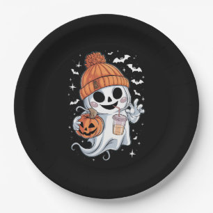 Schattig spook drinkt koffie Halloween ijskoffie Papieren Bordje