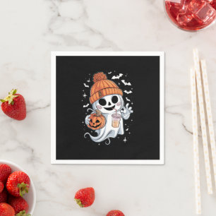 Schattig spook drinkt koffie Halloween ijskoffie Servet