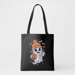 Schattig spook drinkt koffie Halloween ijskoffie Tote Bag