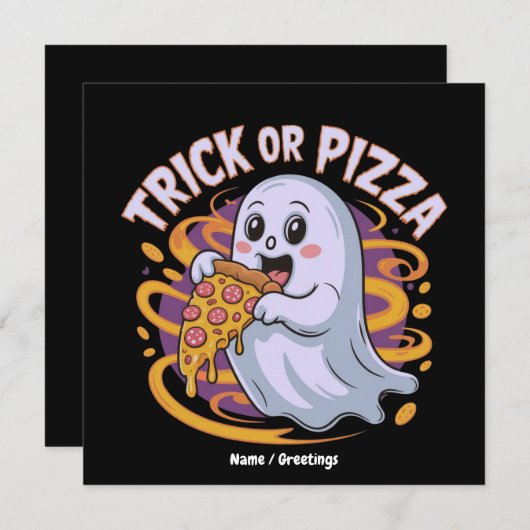 Schattig spook eet pizza leuk griezelige grap of p kaart (Voorkant / Achterkant)